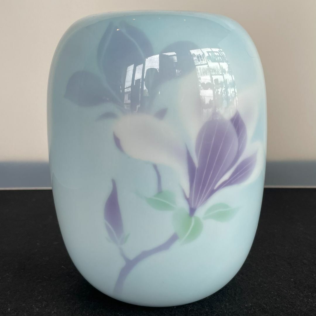 深川製磁 - 深川 製磁 花瓶 木蓮 もくれん 平和型 6号 花生 花文 水色 ブルー 美品
