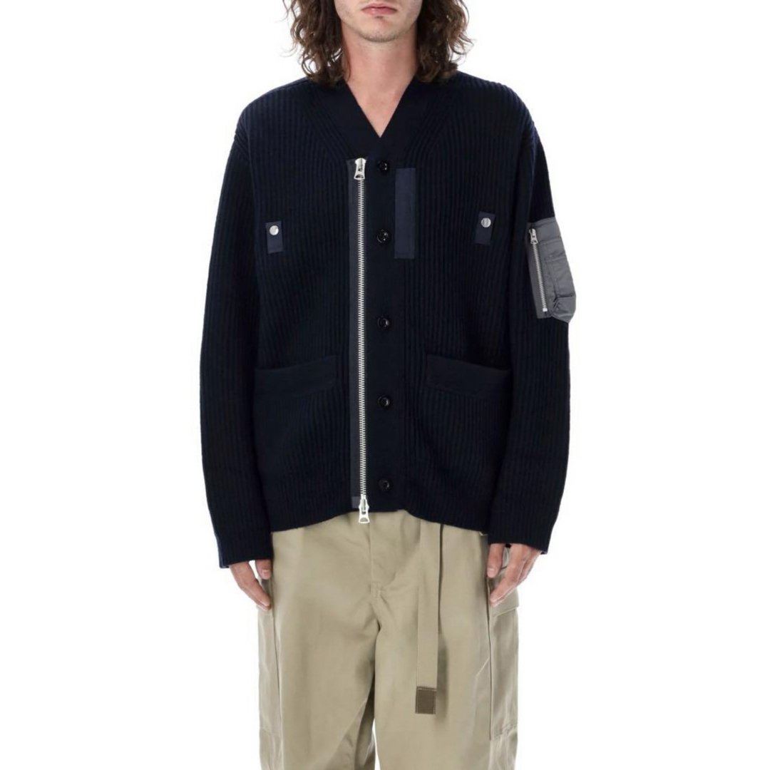 sacai - sacai ツイルミックス ジップアップ カーディガンの通販 sacai - sacai ツイルミックス ジップアップ カーディガンの通販