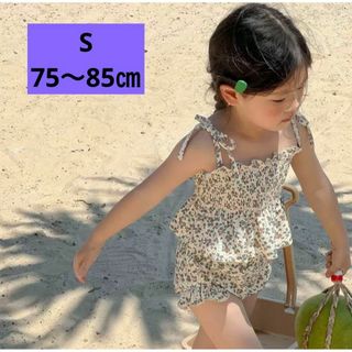 水着　ベビー　キッズ　花柄　フリル　帽子付き　80 90ビキニ　セパレート(水着)