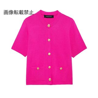 ☂️6月新作🐌14634◆pink ピンク 半袖 ニット カーディガン(カーディガン)