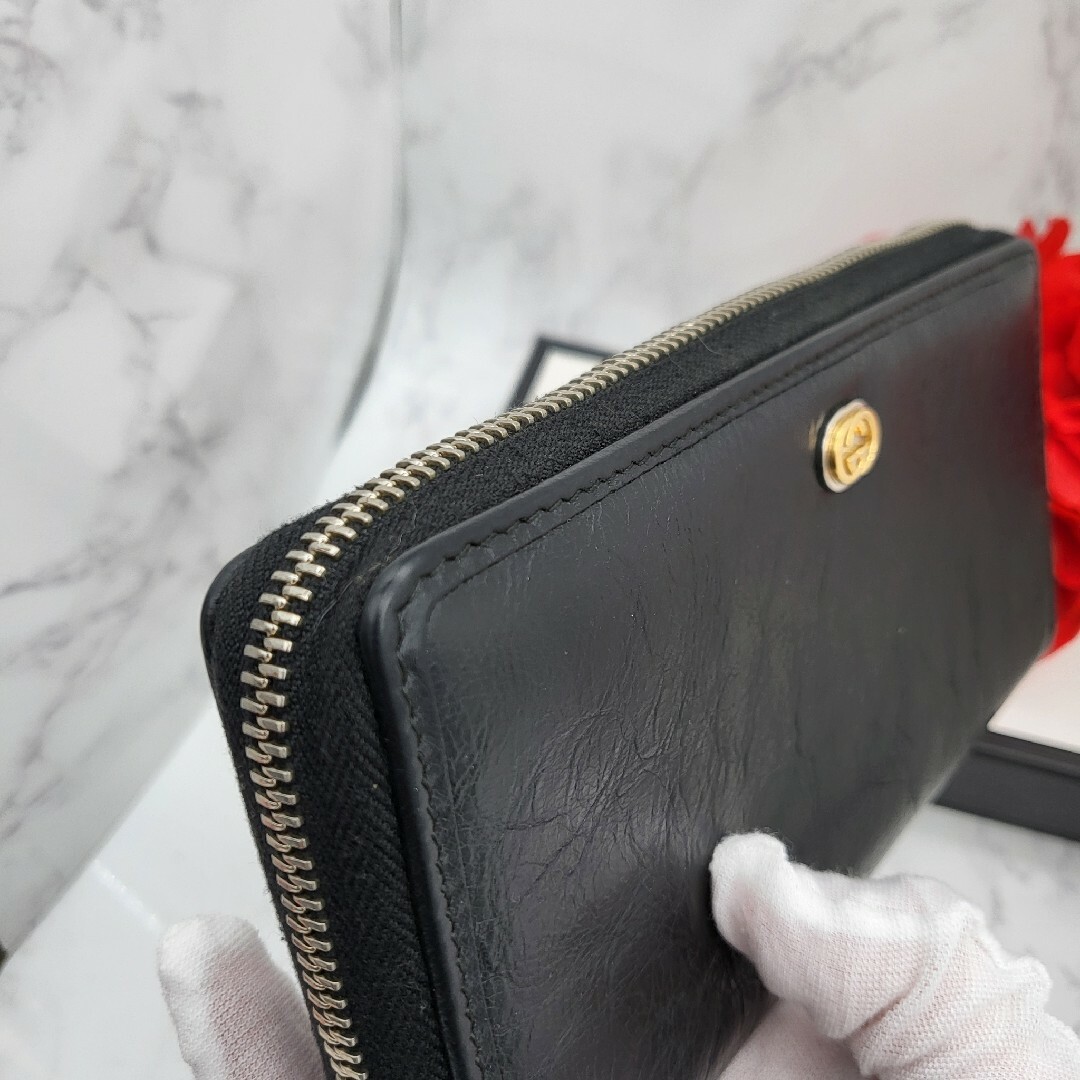 極美品】 GUCCI グッチ シワ加工 ラウンドファスナー 長財布 財布 GG 極美品】 GUCCI グッチ シワ加工 ラウンドファスナー 長財布 財布 GG