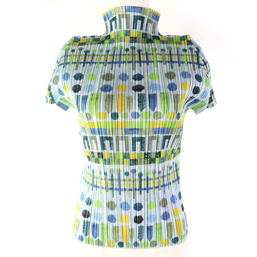 極美品☆PLEATS PLEASE プリーツプリーズ イッセイミヤケ PP61-JK656 総柄プリント ハイネック フレンチスリーブ カットソー マルチカラー 3 日本製 正規品 レディース