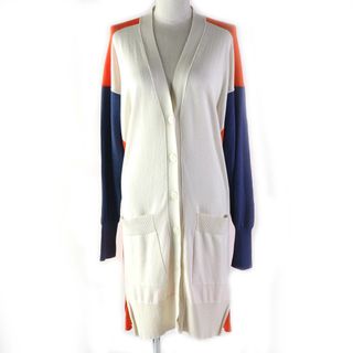エムエムシックス(MM6)の極美品△MM6 Maison Margiela エムエムシックス メゾンマルジェラ S52HA0077 コットン100％ 配色デザイン 長袖 ロング カーディガン オレンジ ホワイト ブルー M イタリア製 正規品 レディース オススメ◎(カーディガン)