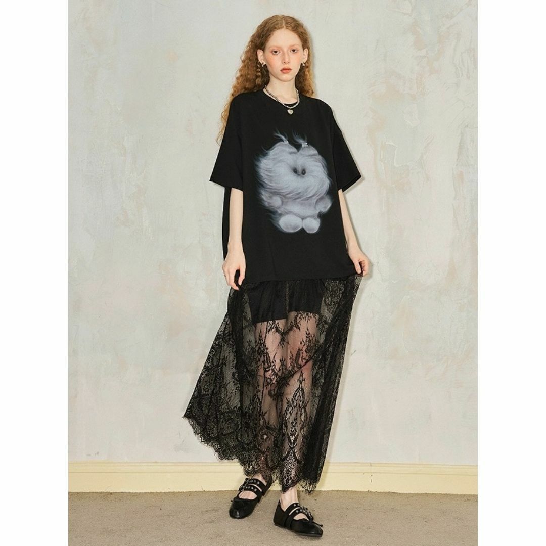 Candy Stripper - DIDDI MODA レース ロング ビッグTシャツ