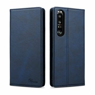 【色:ダークブルー】Rssviss Xperia 1 iii ケース 手帳型 エ(その他)