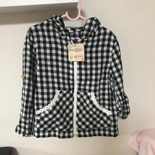 ユニクロ(UNIQLO)の新品未使用 ガーゼ生地 女の子110 薄手パーカーチェック(ジャケット/上着)