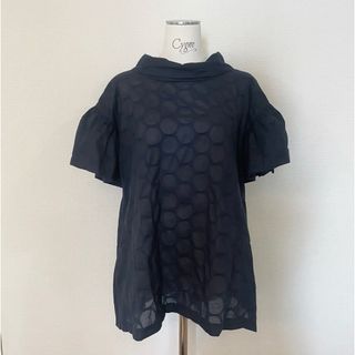 【完売/美品】cygne シーニュ 透かしドットトップス Alain ネイビー(シャツ/ブラウス(半袖/袖なし))