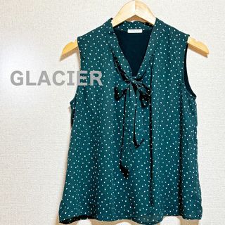 グラシア(GLACIER)のGLACIER　グラシア ブラウス　袖なし　グリーン　ドット　フレア　体型隠し(シャツ/ブラウス(半袖/袖なし))
