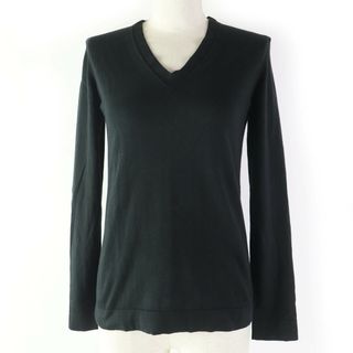 エルメス(HERMES)の美品☆HERMES エルメス コットン シルク混 Hロゴ入り Vネック 長袖 ニット トップス セーター ブラック 34 イタリア製 正規品 レディース(ニット/セーター)