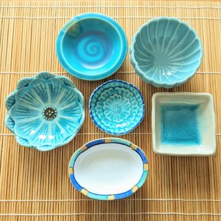 豆皿 6枚セット トルコブルー 豆皿セット 和食器 お花 小鉢 お皿 食器 器(食器)