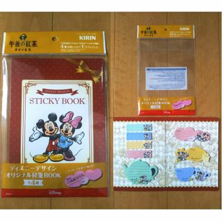 ディズニーデザインオリジナル付箋BOOKキリン午後の紅茶・ミッキーマウス＆ミニー(ノート/メモ帳/ふせん)
