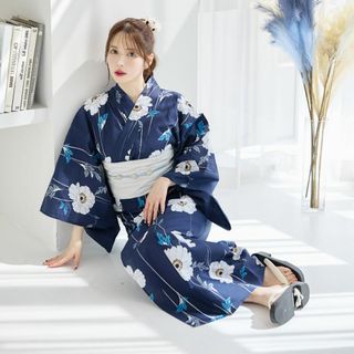 アンダンテ(ANDANTE)の新品 4点 浴衣 セット 浴衣セット ゆかた レディース ネイビー 4Y-34(浴衣)