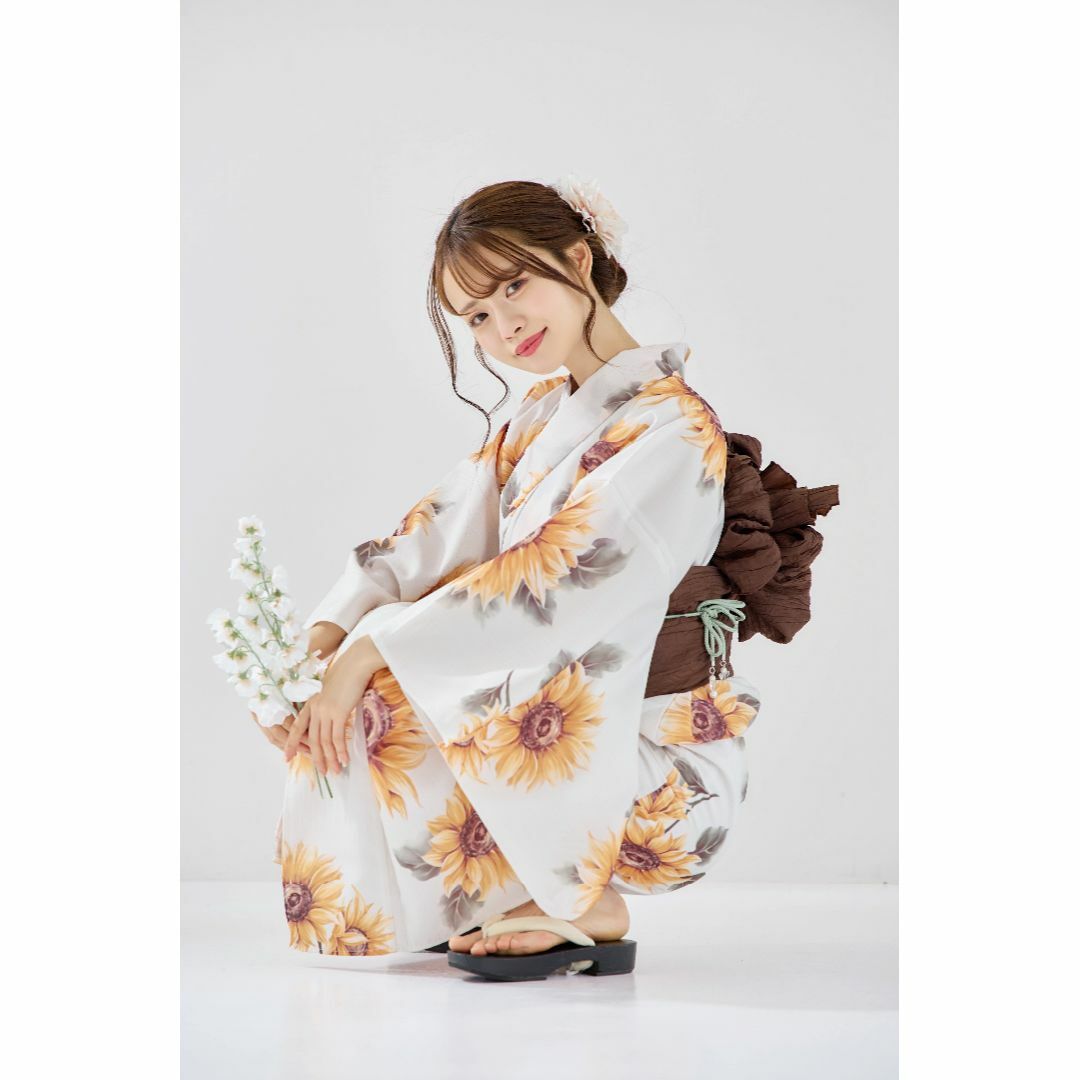 新品 4点 浴衣 セット 浴衣セット ゆかた 向日葵 レディース 白 新品 4点 浴衣 セット 浴衣セット ゆかた 向日葵 レディース 白