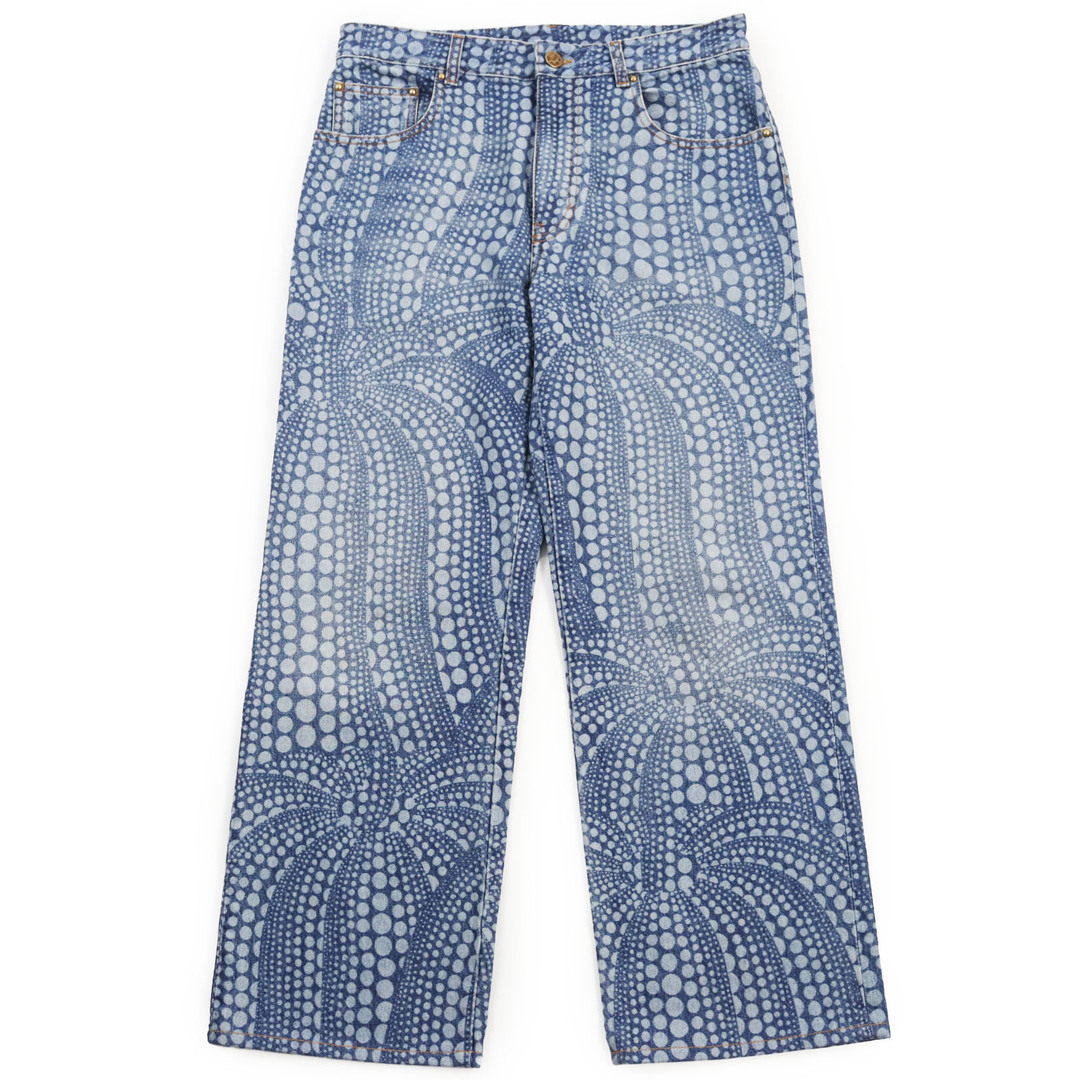 LOUIS VUITTON - 極美品●LOUIS VUITTON ルイヴィトン 草間彌生 23AW All Over Pumpkin Denim Pants オールオーバーパンプキンデニムパンツ レザーパッチ LVロゴ金具付き ジーンズ デニムパンツ インディゴブルー 29 ハンガー・ガーメント付き イタリア製 正規品 メンズ