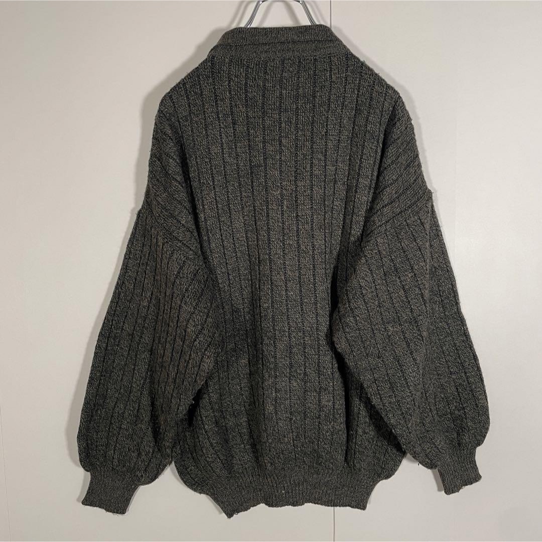 イタリア製、デザインニットポロ】vintage古着90s一点ものビッグ刺繍 イタリア製、デザインニットポロ】vintage古着90s一点ものビッグ刺繍