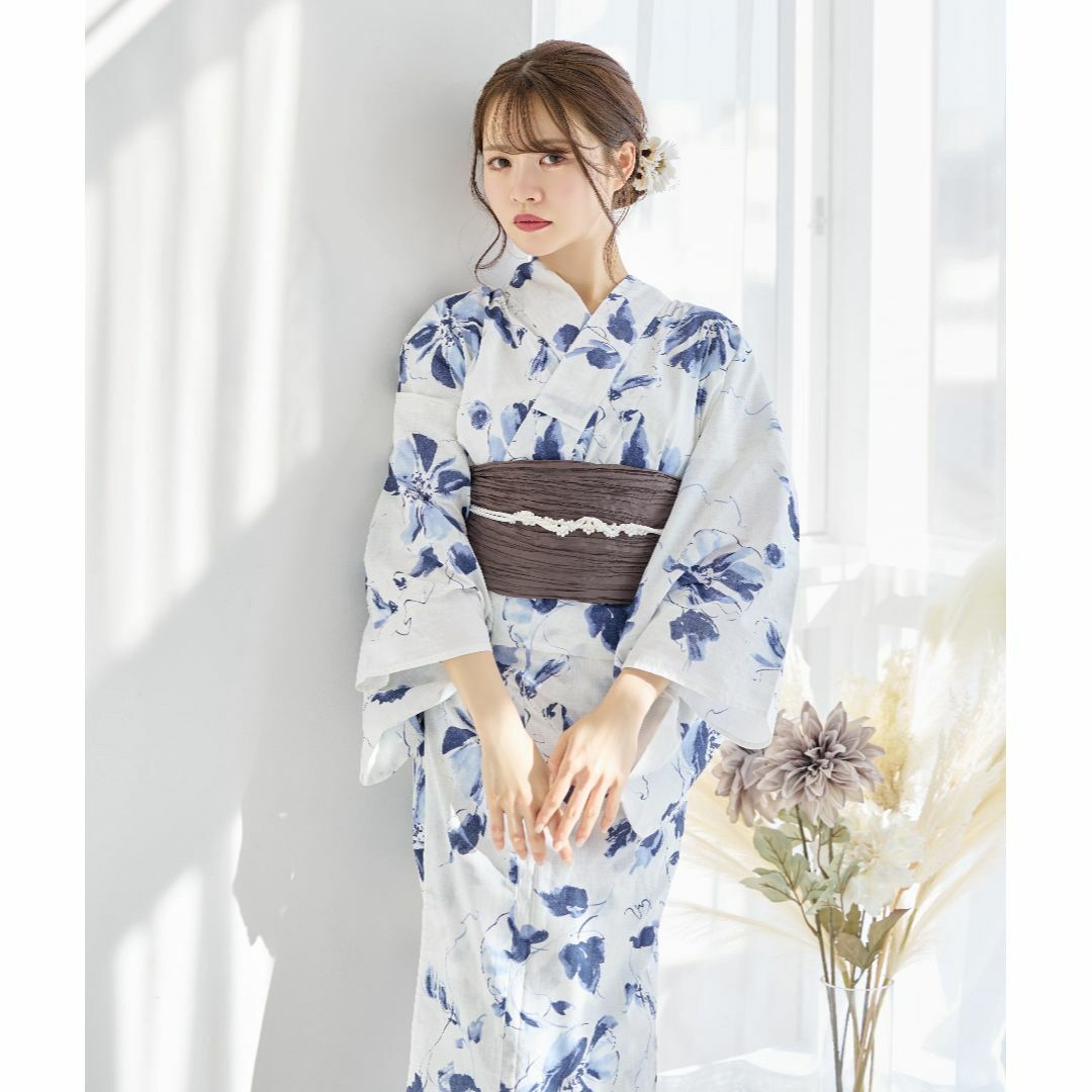新品 大人気商品  リップル絞り柄浴衣堅牢染&浴衣反物のAラインワンピース(ロング 着物・浴衣