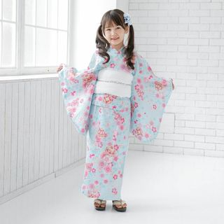 新品 浴衣 ゆかた セット 浴衣セット キッズ 子ども 子供 かわいい 水色 桜(甚平/浴衣)