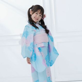 新品 浴衣 ゆかた セット 浴衣セット キッズ 子ども 子供 かわいい 水色 花(甚平/浴衣)