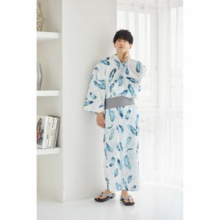 浴衣 セット 浴衣セット ゆかた 大人 メンズ 新品 白 羽 フェザー シンプル(浴衣)