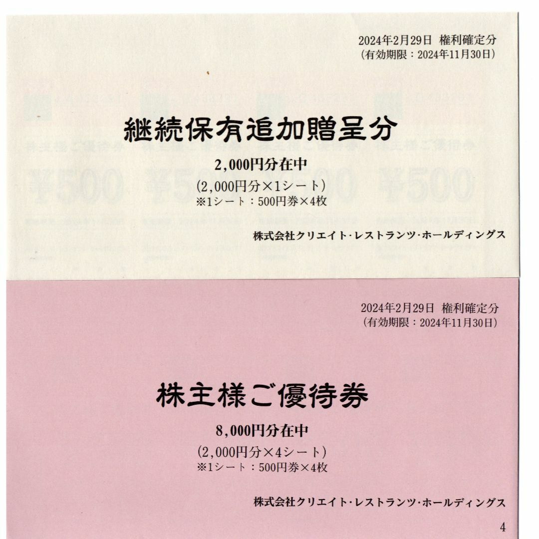 クリエイトレストランツ ホールディングス 株主優待券 20000円分 クリエイトレストランツ ホールディングス 株主優待券 20000円分