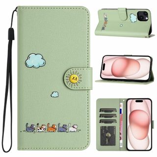 【サイズ:iPhone15_色:ライトグリーン】iPhone 15 ケース 手帳(その他)