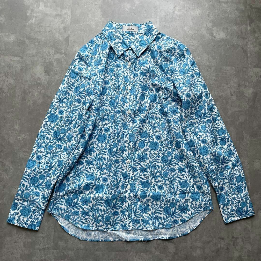 44 レリアン lellian 花柄 フラワー ブラウス シャツ 長袖 ブルー 44 レリアン lellian 花柄 フラワー ブラウス シャツ 長袖 ブルー