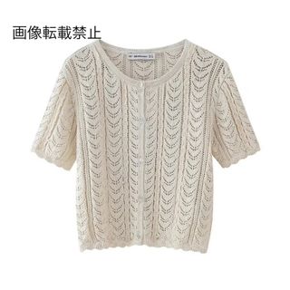 ☂️6月新作🐌14648◆透かし パール 半袖 ニット(ニット/セーター)