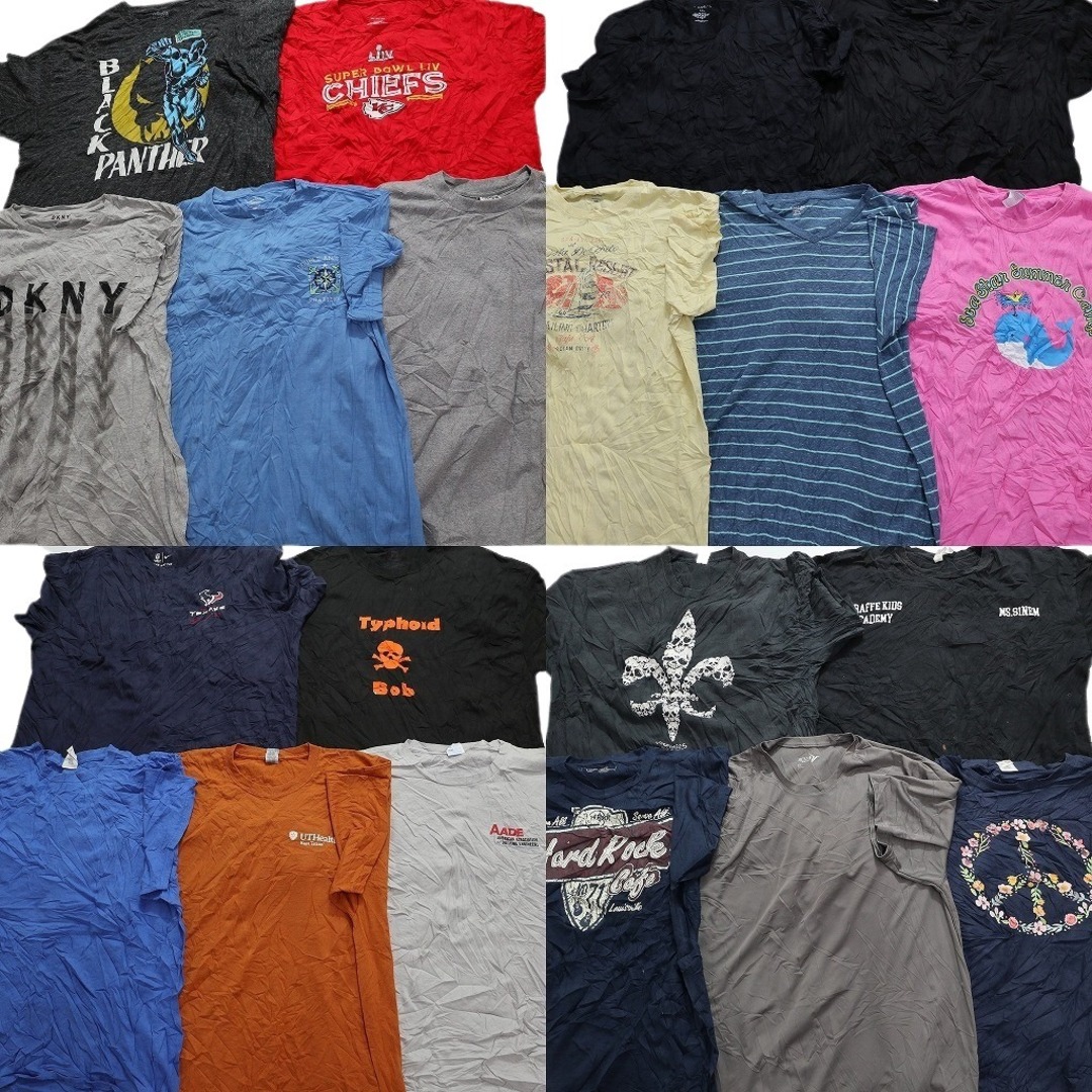 古着卸 まとめ売り カラーmix プリント 半袖Tシャツ 20枚セット (メンズ 2XL ) ワンポイントロゴ カレッジ系 ボーダー柄 MT8016