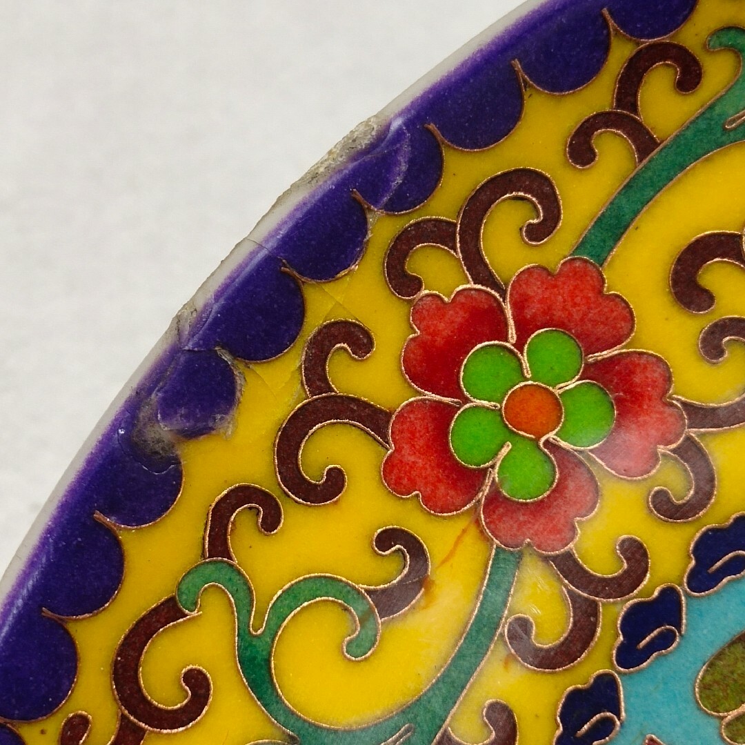 時代物 中国古磁 紫銅線埋込 景泰藍 七宝 鴛鴦戯水紋 観賞皿 時代物 中国古磁 紫銅線埋込 景泰藍 七宝 鴛鴦戯水紋 観賞皿