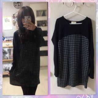 ダブルクローゼット(w closet)の冬物sale♡千鳥切り替えニットワンピ(ひざ丈ワンピース)