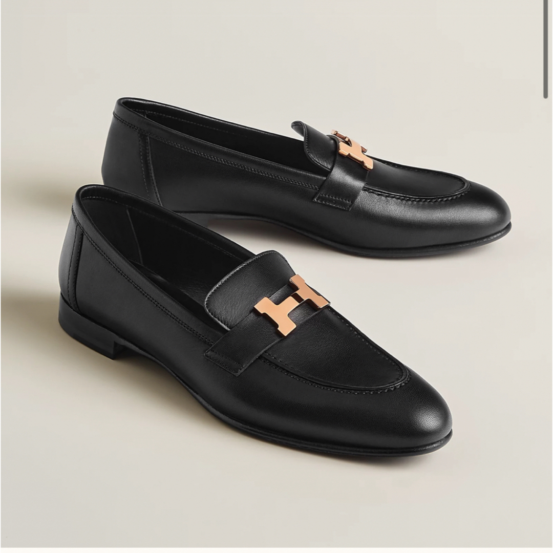 新品 エルメス モカシン パリ 黒 ピンクゴールド金具 新品 エルメス モカシン パリ 黒 ピンクゴールド金具