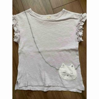 プティマイン(petit main)のpetit main ノースリーブ猫ポケット付きTシャツ ラベンダー(Tシャツ/カットソー)