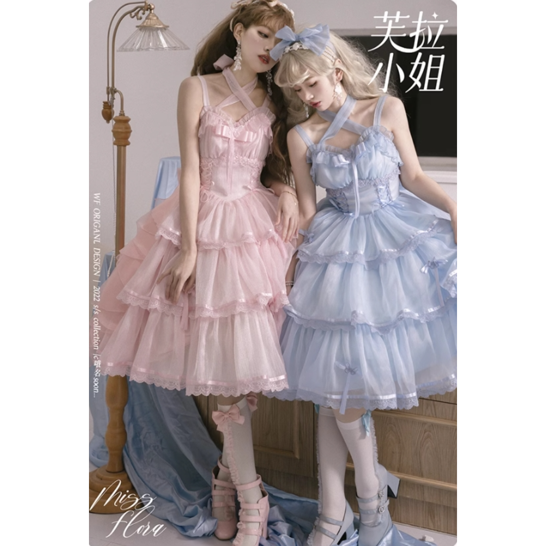 オリジナル lolita 洋服 ロリータ JSK ブルー　L120#