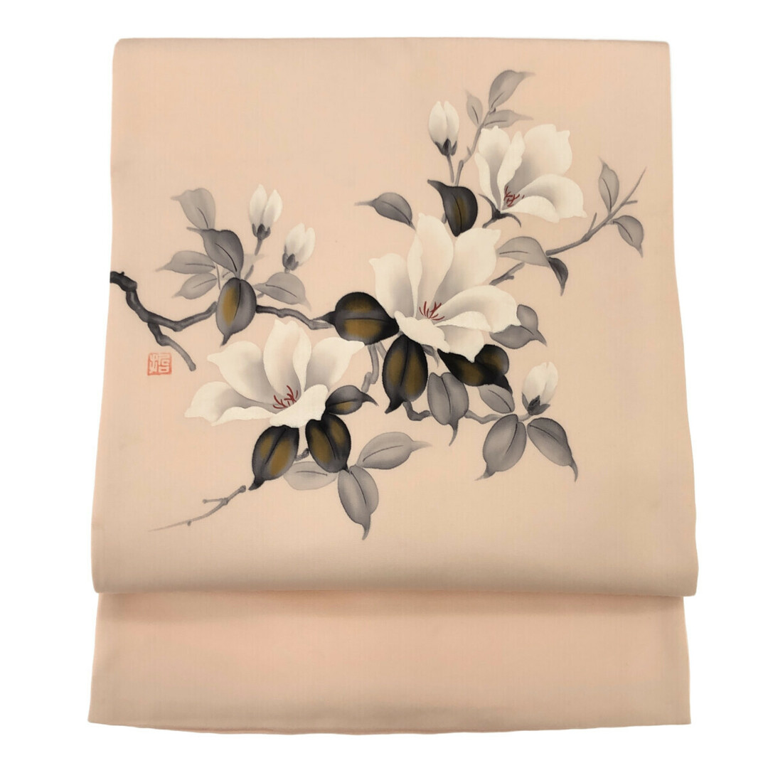 名古屋帯/塩瀬/美品/ピンク/作家物/落款/9108 名古屋帯/塩瀬/美品/ピンク/作家物/落款/9108