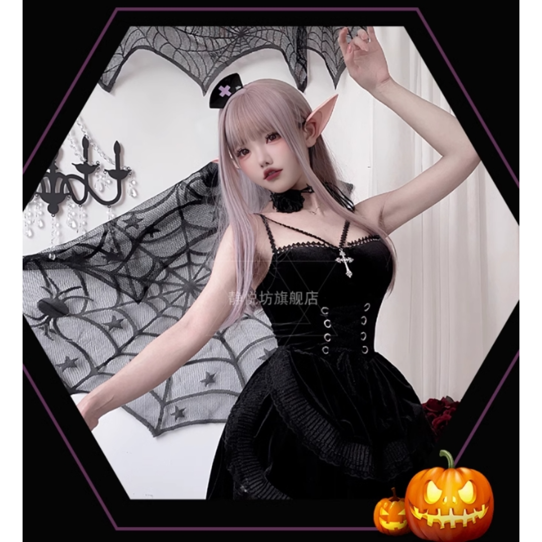 本店は ハロウィン 精霊 エルフ ブラック コスプレ ゴスロリ 暗黒系 衣装