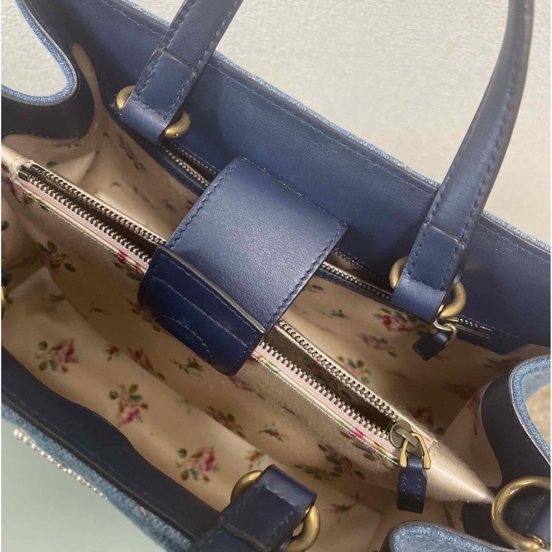 美品】GUCCI ハンド&ショルダーバッグ デニム生地 GGロゴパール 美品】GUCCI ハンド&ショルダーバッグ デニム生地 GGロゴパール
