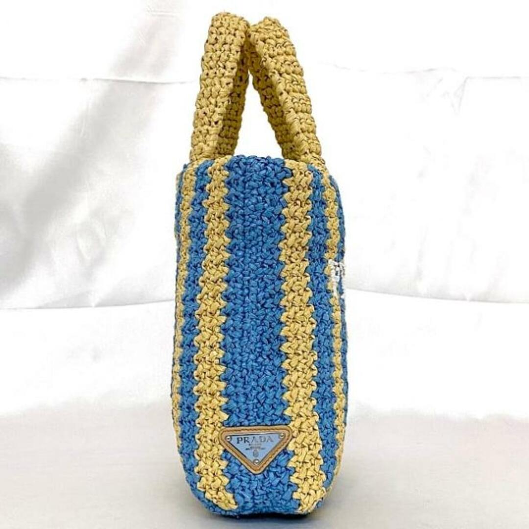 PRADA - プラダ トートバッグ ベージュ ブルー ストライプ PRADA - プラダ トートバッグ ベージュ ブルー ストライプ
