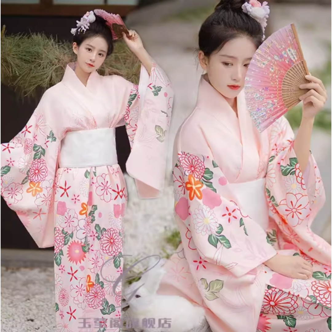 神明少女 和服 浴衣 花火大会 夏祭り ゆかた ピンク フリーサイズ　L138＃