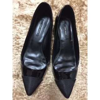 ザラ(ZARA)のRii様用♡美品ZARABACICエナメル×生地異素材コンビパンプス38ブラック(ハイヒール/パンプス)