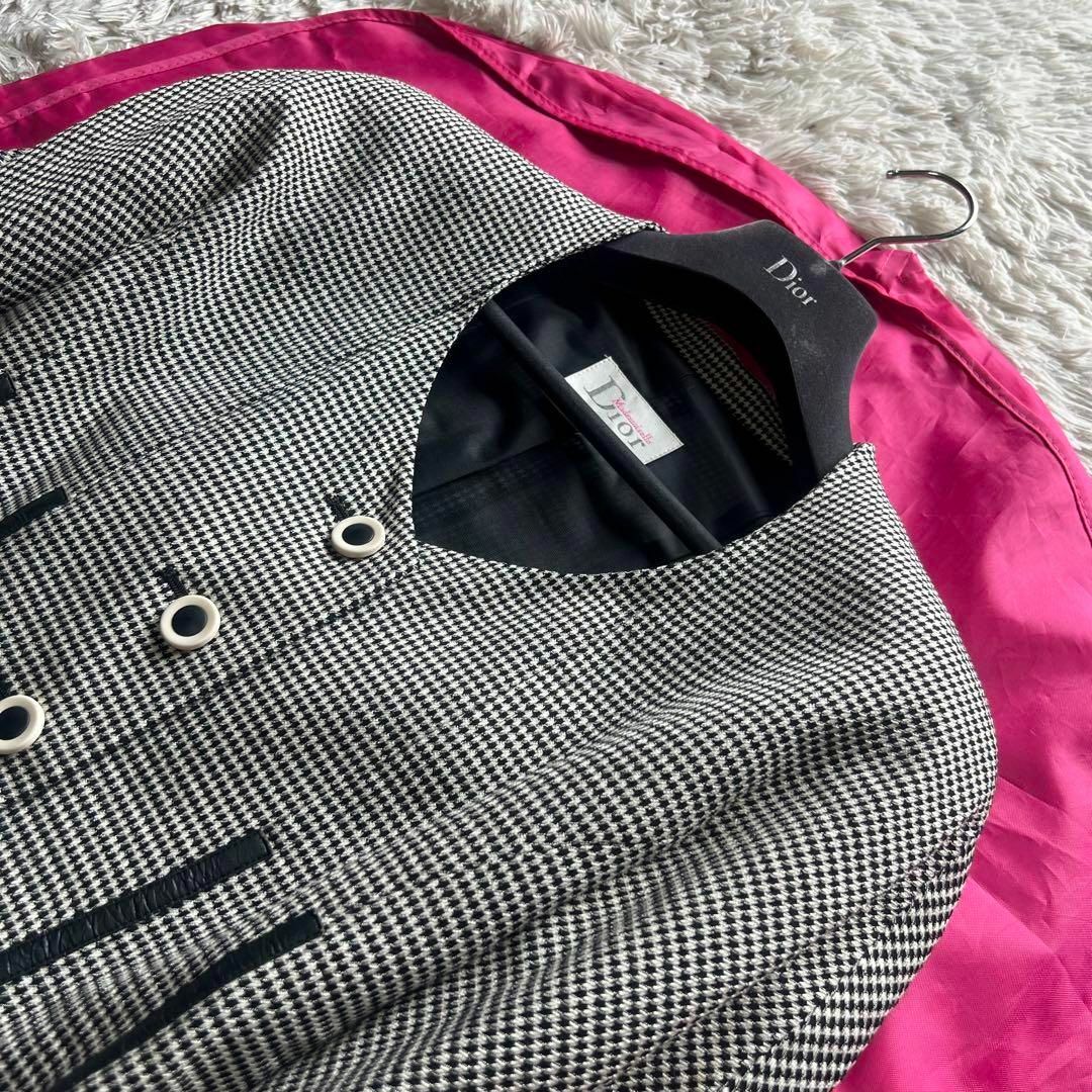 美品】Christian Dior 千鳥柄ワンピース 膝丈 グレー L 長袖 美品】Christian Dior 千鳥柄ワンピース 膝丈 グレー L 長袖
