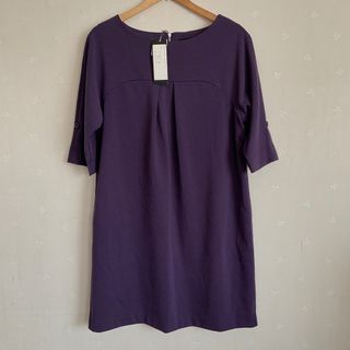 新品　タグ付き パープル　 5部袖　半袖　ワンピース　 無地　袖　長さ調節可能(チュニック)