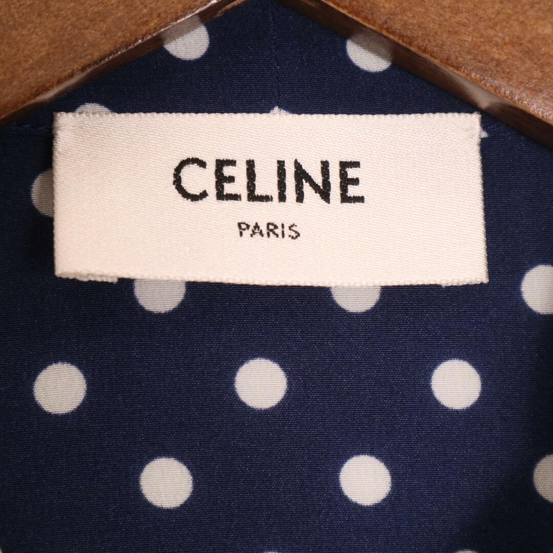 CELINE - セリーヌ ネイビー 2B243966H シルク ポルカドット ボウタイシャツ 34の CELINE - セリーヌ ネイビー 2B243966H シルク ポルカドット ボウタイシャツ 34の