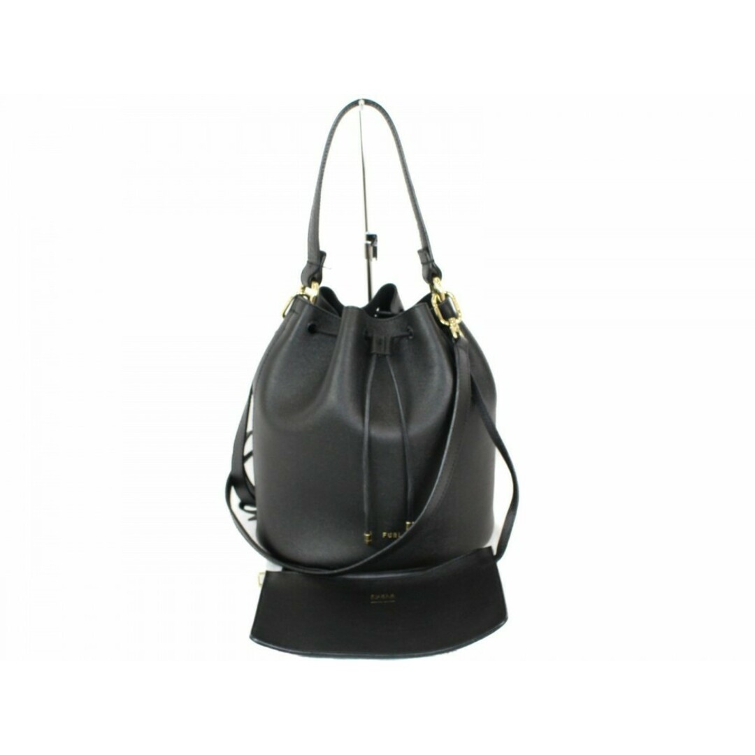 FURLA - FURLA フルラ バケツ型2WAYバッグ ブラック レザー FURLA - FURLA フルラ バケツ型2WAYバッグ ブラック レザー
