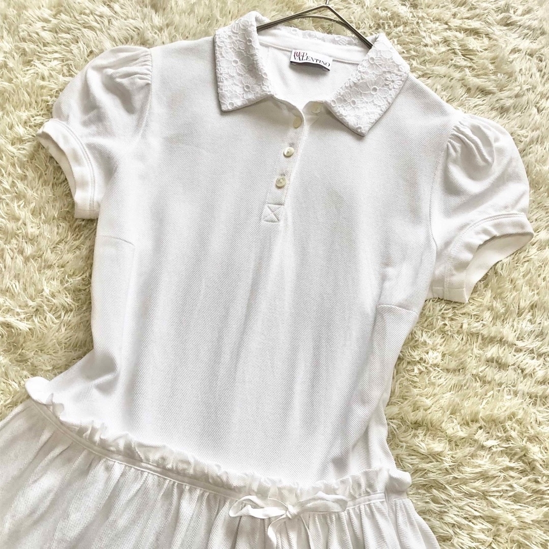RED VALENTINO♪襟付きポロシャツワンピース レース 白 半袖 リボン RED VALENTINO♪襟付きポロシャツワンピース レース 白 半袖 リボン