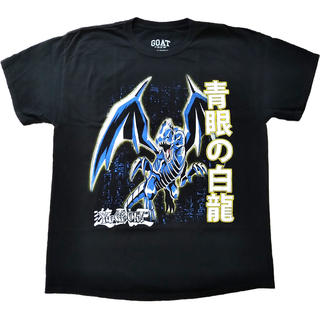 ユウギオウ(遊戯王)の遊☆戯☆王　ヴィンテージ加工Tシャツ　L　黒　青眼の白龍　アニメT　海外公式 *(Tシャツ/カットソー(半袖/袖なし))