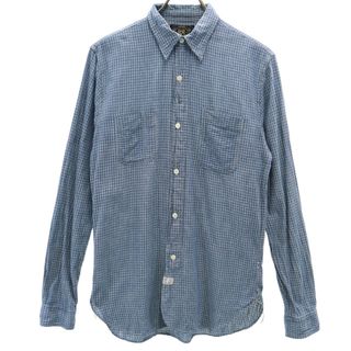 ダブルアールエル(RRL)のダブルアールエル チェック柄 長袖 隠し ボタンダウンシャツ XS ブルー系 RRL メンズ(シャツ)