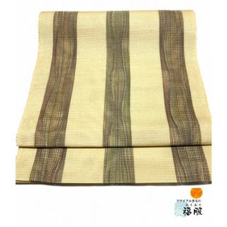 【中古】 名古屋帯 交織 夏帯 クリーム地に縞文様 全通柄 八寸 (帯)