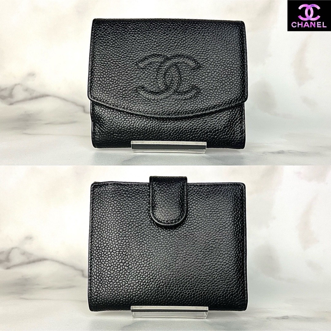 CHANEL - 超極美品 CHANEL キャビアスキン Wホックコンパクト CHANEL - 超極美品 CHANEL キャビアスキン Wホックコンパクト