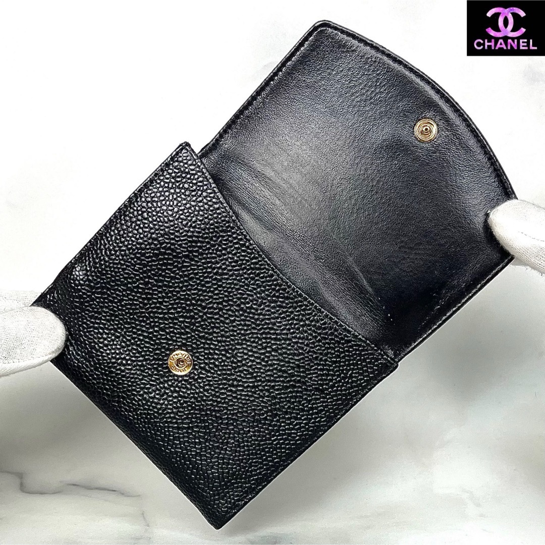CHANEL - 超極美品 CHANEL キャビアスキン Wホックコンパクト CHANEL - 超極美品 CHANEL キャビアスキン Wホックコンパクト