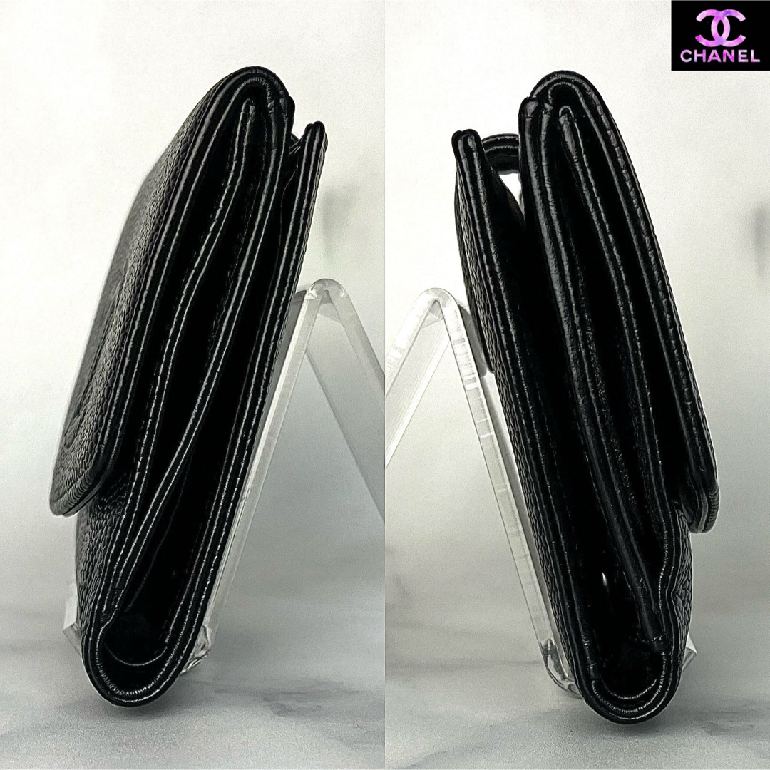 CHANEL - 超極美品 CHANEL キャビアスキン Wホックコンパクト CHANEL - 超極美品 CHANEL キャビアスキン Wホックコンパクト